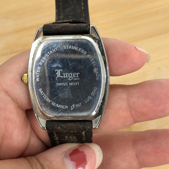 Luger Vintage Watch w/Rounded Rectangular Face & Dark Brown Leather Band - Picture 3 of 7